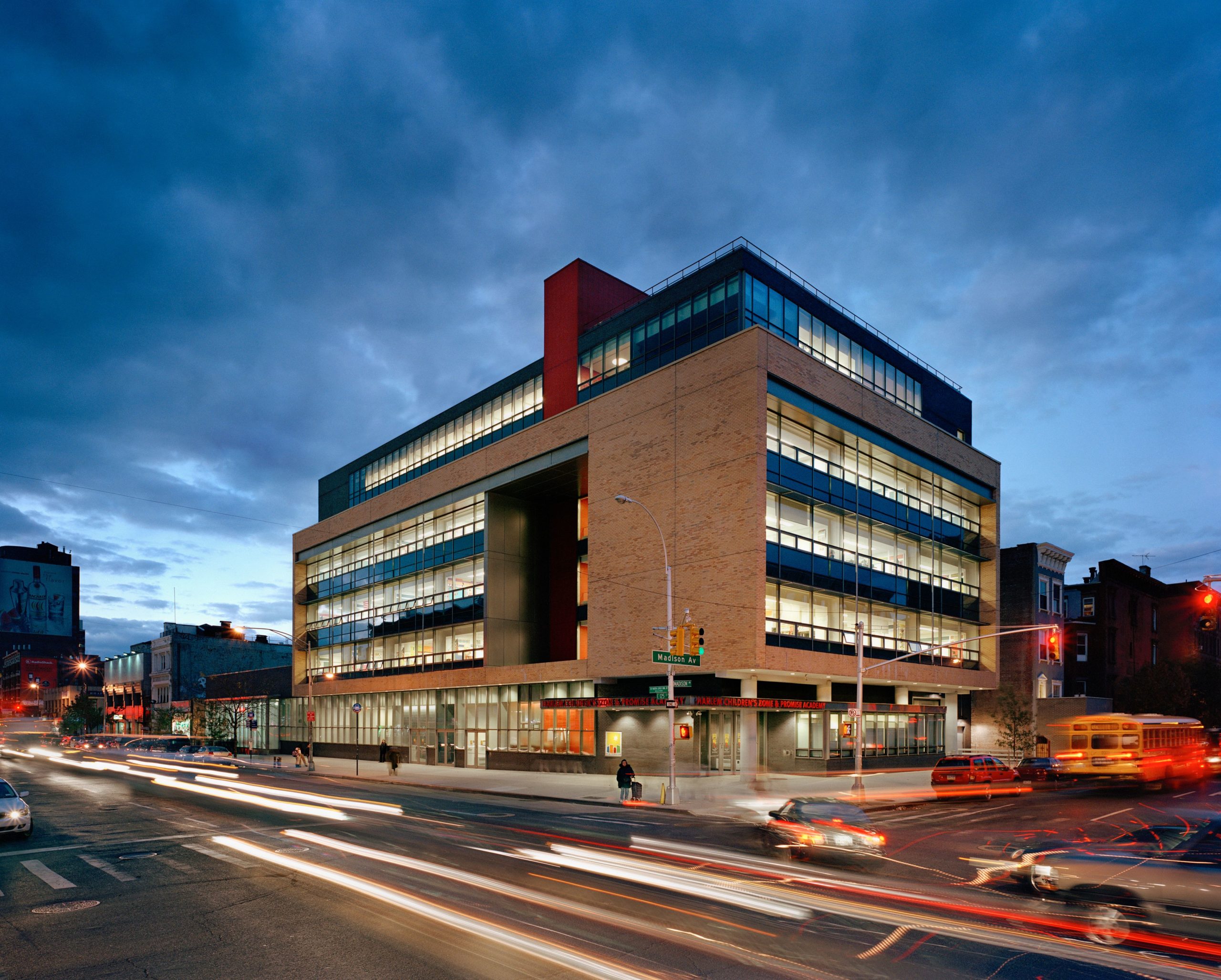 Harlem Children’s Zone headquarters in the evening, time-lapsed