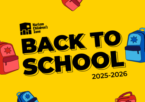 Decorative image with backpacks and the text